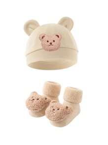 2件套可爱熊毛绒娃娃帽子和袜子套装，适合秋冬季 - 2pcs - 查看 3