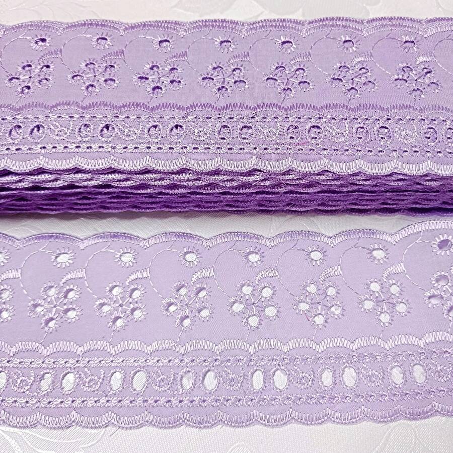English Embroidery With 6.5cm Ribbon, 13.70 Meters Embroidered Strip - 紫丁香色 - 查看 1
