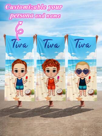 1pc Personalized Cartoon Printed Ultra-Soft Absorbent Swim Beach Shower Towel, For Travel, Vacation, Outdoor Use Summer Travel, Vacation Holiday Bathroom Decor Beach Essentials,Beach Party Birthday Anniversary Gift For Her/Him