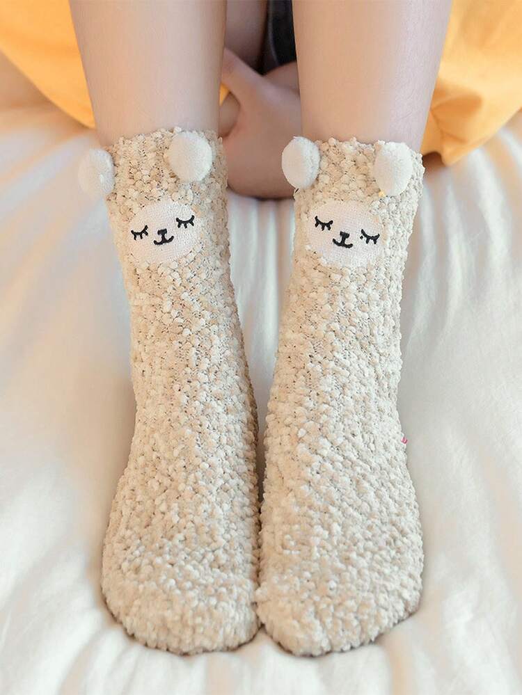 3 双女士圣诞毛绒袜冬季温暖柔软舒适蓬松可爱卡通袜子女士礼物 - 彩色 - 查看 10