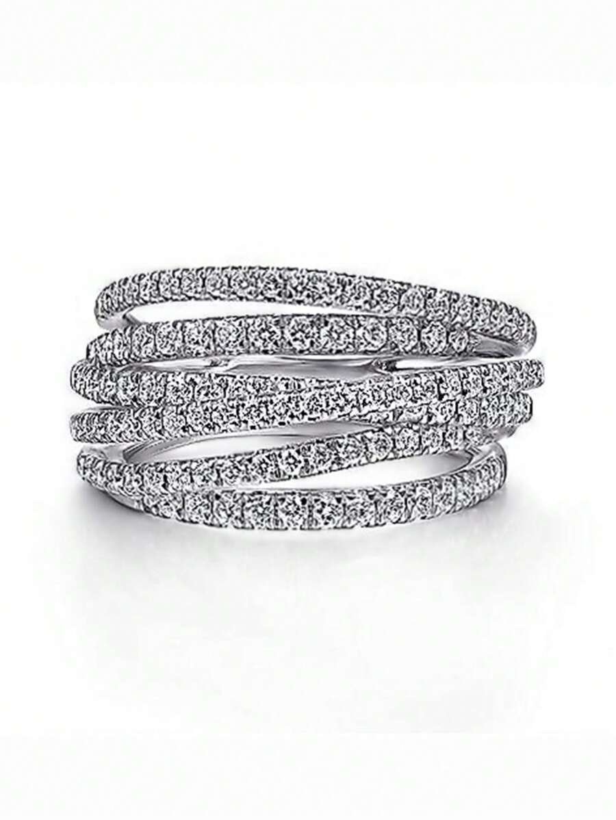 1枚奢华立方氧化锆戒指，女士款，情人节礼物，结婚纪念日派对首饰