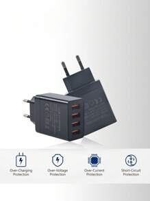 Caricatore USB a 4 porte con spina europea, adattatore di ricarica rapida a 3.1A compatibile con tutti gli smartphone, tablet, fotocamere, MP3/MP4 e altri dispositivi USB