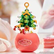 Decoração de Natal para casa, buquê de flores perenes em vaso, bloco de construção, presente exclusivo de árvore dos desejos com bênçãos brilhantes, adequado para o Dia dos Namorados, Natal, aniversário