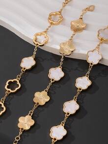 3pcs Classic Fashion Versatile Multicolor Lucky Clover Women Bracelet Set, Can Be Freely Matched (No Gift Box) - White - View 3