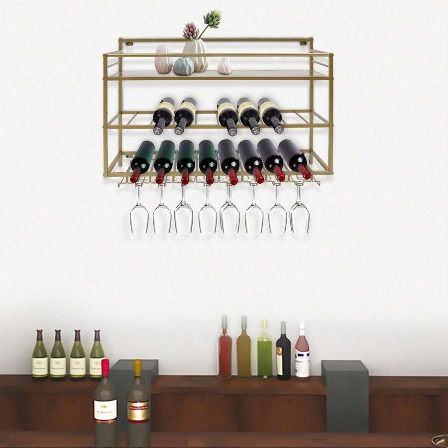 YUNRUX Wine Rack & Wine Glass Rack - Gold - View 1