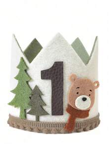 一周岁生日帽，可调节一周岁生日皇冠，丛林主题生日帽，可爱动物生日帽，主题派对礼物，男女皆宜 - 彩色 - 查看 7