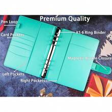 A5 PU Leather Binder Cover With Magnetic Buckle Closure, 6 Ring Personal Notebook For Organizing Planner Refill Pages, Photo Card Sleeves, Multi-Functional Card Collector-826103 - 綠色 - 查看 4