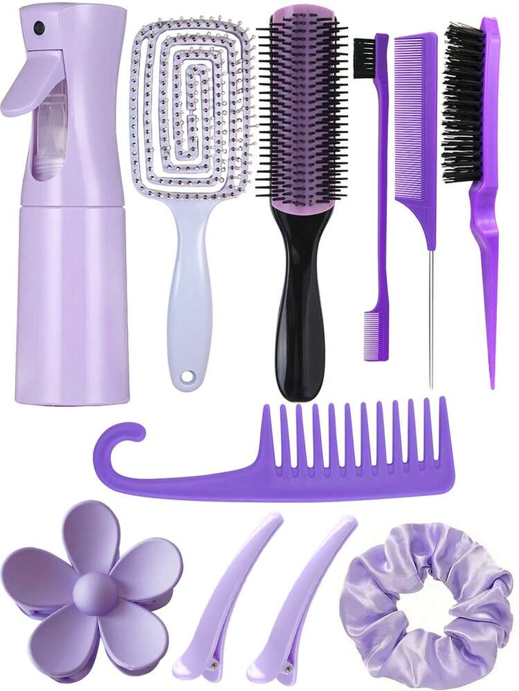 11pcs/Set Multi-Functional Hair Styling Tool Kit, Includes Scalp Massager Comb, 200ml High Pressure Spray Bottle, Detangling Comb, Hair Scrunchies, Suitable For All Hair Types And Women, Great Gift For Girlfriend/Family, Hair Styling Kit, Hair Tool Kit, Home Beauty Women Accessory Gifts ,Hair Styling Tools