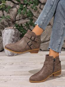 2025新款粗跟切尔西短靴，侧拉链短靴，秋冬低跟/中跟鞋，经典学院风短靴，百搭女式短靴，时尚女靴 - 棕色 - 查看 3