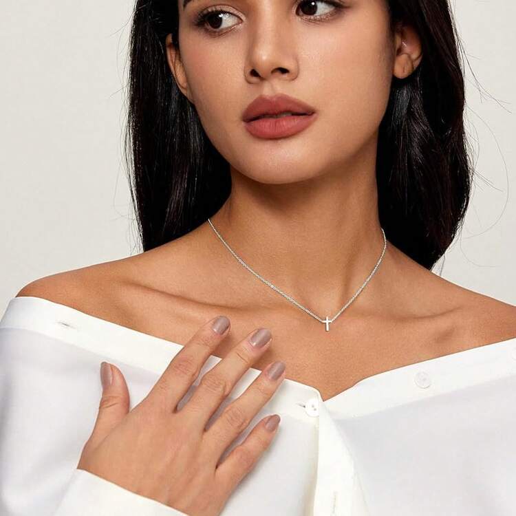 Cross Necklace For Women, Dainty 18K Gold Plated/Sterling Silver Small Cross Pendant Necklace Simple Gold Cross Necklaces For Women  Faith Jewelry Gift2025 - 小十字銀 - 查看 10