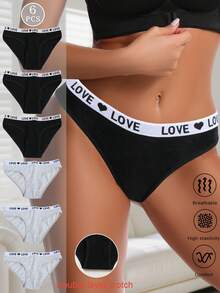 6条装女士低腰内裤套装，字母腰带，舒适性感无痕内裤，纯色短裤，适合万圣节、秋季穿着 - 彩色 - 查看 7