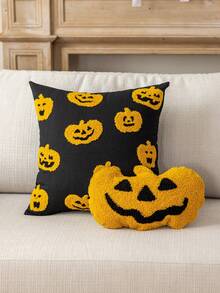 1pc Halloween Ghost& Witch& Spider& Pumpkin Exquisite Embroidery Cushion Pillowcase, Decorated For Multiple Room Types And Sizes, Machine Washable, Zipper Closure, No Pillow Core Home Decor Halloween Decor Room Decor Pillow Case Pillow Cases Cushion Cover Cushion Covers