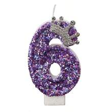 1pc Sparkling Birthday Number Candle, 3D Design Cake Birthday Party Wedding Anniversary Celebration Supplies, Purple Crown Theme Birthday Decoration, Happy Birthday Party Supplies, Number 0 1 2 3 4 5 6 7 8 9