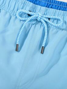 Men's Swim Trunks Solid Color Fashion Casual Quick Dry Swim Shorts With Pockets & Mesh Lining Beach Shorts For Beach Summer Holiday Swimming Surfing - Màu xanh nhạt - Xem 4