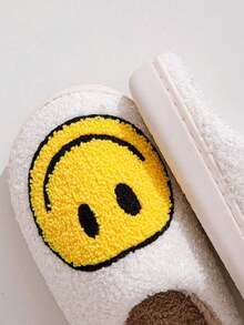 笑脸毛绒拖鞋，舒适室内厚实保暖小丑拖鞋，女士，秋冬 - 黃色 - 查看 3