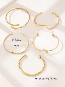 Set de 5 piezas de brazaletes metálicos minimalistas y geométricos asimétricos para mujeres, que incluyen elementos de onda y nudo, adecuados para uso diario, fiesta, cumpleaños, joyería punk callejera, regalo elegante