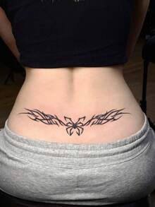 Tatuaje temporal de 7 a 14 días de duración con diseño de tótem de araña y súcubo de hierbas, impermeable y resistente al sudor, pegatina de tatuaje falso de súcubo para la cintura, arte corporal de tatuaje temporal, apto para uso diario - Negro - Ver 4