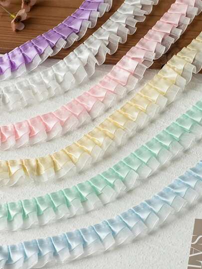 2/5/10Yards 4CM Double Layers Organza Satin Pleated Lace Ribbon Trimming For Party Dress Decorative Clothing Diy Crafts Supplies Needlework Fabric Wedding Dress Accessories