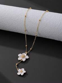 1 chiếc vòng cổ mặt dây chuyền hình hoa 5 cánh màu trắng thanh lịch thủ công dành cho nữ (Không có hộp quà tặng. Do cắt thủ công, số lượng hạt trên dây chuyền có thể thay đổi, nhưng chiều dài cuối cùng vẫn giữ nguyên) - trắng - Xem 3