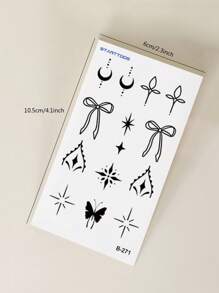 STARTTOOS 6 件黑色迷你独特图案 Y2K 手指纹身，男女通用日常、派对、节日礼物，身体装饰临时纹身，适用于手指、手腕、耳朵、肩膀、颈部、锁骨 - 黑色 - 查看 8