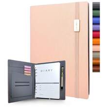 A5 Binder Refillable Notebook - Elegant Hardcover, 160 Pages Of 100G Thick Paper, 6-Ring Design With Pen Loop And Pockets - Ideal For Writing, Travel, Work, And School (Pink)-209586 - Hồng - Xem 2