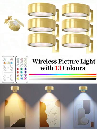 1/3 Pcs Goud Battery Powered Painting Lights, Magnetic LED Lights Remote Dimming Timer, Lighting Modes Art Display Frame Painting, ative Living Room, Kitchen, Hallway, Wedding Staircase ations, Indoor ating Contemporary Metal Finishes Dimmable Lighting, Energy Efficient, Bedroom, Home 150mAh