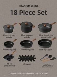 Cookware Set Titanium Non-Stick Pan, Flat Non-Stick Pan, All-In-One For Frying, Boiling And Stir-Frying, Non-Stick Pan For Stir-Frying, Induction Cooker, Universal