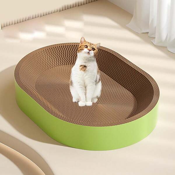 Oval Cat Scratching Board, Durable Non-Shedding Corrugated Paper Cat Nest Scratch Pad, All-In-One Cat Scratcher Toy Pet Supplies