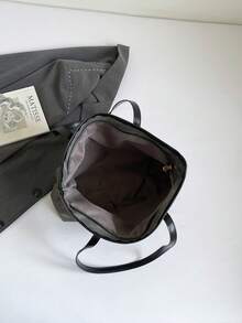 复古仿牛仔布 PU 托特包，大容量，手提包，单肩包，适合女性购物、上班通勤、学生返校和日常使用 - 深灰色 - 查看 6