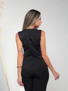 Women's Tailored Jumpsuit With Button At The Front C3154 - Black - View 6