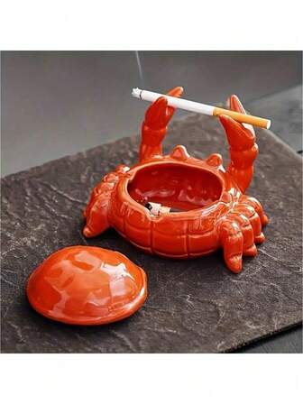 1pc Charming Crab Ceramic Ashtray With Lid - Fly-Proof, Home & Office Decor, Unique Asymmetrical Shape, No Electricity Required