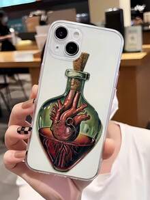 1pc Fashionable Personalized Heart Bottle Collage Aesthetic Pattern Full Coverage TPU Phone Case Compatible With IPhone 16/16Pro/16Plus/15/15ProMax/15Pro/11/12/13/14ProMax/12Mini/13Mini/11Pro/11ProMax/12Pro/12ProMax/13Pro/13ProMax/14Pro/14ProMax, Soft Case, Creative High-End - Multicolor - View 2