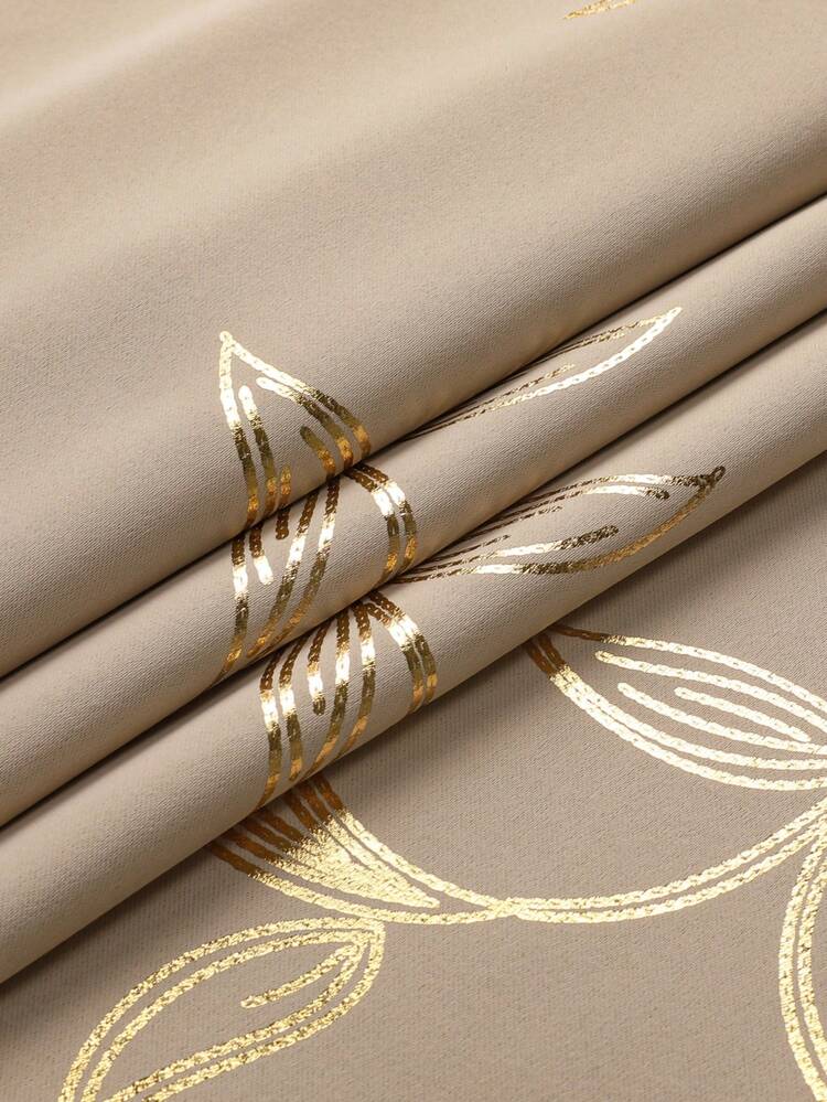 2pcs Beige Floral Blackout Thermal Curtain Panels, Modern Printed 3D Floral Design, Suitable For Living Room, Bedroom, Dining Room Home Decor, Room Decoration - Beige Gold - View 10
