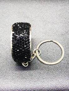 AD 1 pieza Llavero de coche con decoración de rhinestones, llavero con forma de rueda de coche de aleación de zinc