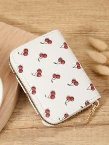Billetera de monedas con patrón de cereza, portador de tarjetas, organizador de tarjetas múltiples para almacenar tarjetas de crédito, ligero y minimalista, de moda, moderno, de negocios, para aniversario, para Navidad, para el Día de San Valentín, para regalo de cumpleaños, para regalo, para amante, para mujeres, para niñas, para damas, para femenino, útiles escolares para la escuela, dormitorio y vuelta al colegio - Blanco - Ver 6