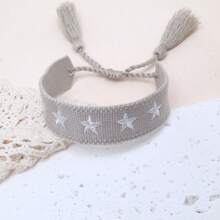 1pc Star Decor Handmade Braided Bracelet, Creative Embroidery Design, Suitable For Party, Beach, Travel, Gift For Friends, Family, Classmates - Grey - View 5