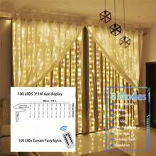 1pc LED Window Curtain Lights With 8 Lighting Modes Remote Control, USB Powered Fairy Lights For Christmas, Halloween, Wedding, Home, Garden, Bedroom, Holiday Party Decor - USB Curtain Light - View 10