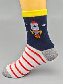 5 đôi tất trẻ em họa tiết hành tinh hoạt hình, thích hợp cho mùa xuân/thu, mặc hàng ngày, unisex. - Nhiều màu - Xem 5