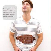 Leather Fanny Pack For Men Women Belt Bag With Adjustable Waist Belt, Lightweight Fanny Pack Comes With Multiple Zippered Pockets Easy Carry Any Phone, Wallet (Reddish Brown) - 黑色 - 查看 5