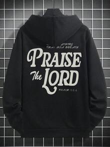 Krometka Men's Autumn/Winter Street Casual Slogan "PRAISE THE LORD" Print Hoodie Sweatshirt - Black - View 6