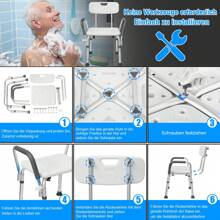Rectangular Shower Stool Shower Stool Bath Stool Height Adjustable Bath Stool Shower Aid With Armrest And Backrest Height Adjustable For Age, Pregnant Women - White - View 5
