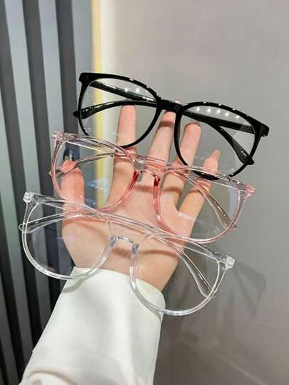 3pcs/1pc Of Light Glasses, With Transparent Lenses, Suitable For Both Men And Women, Available In Black, Pink And Transparent Frames. They Combine Both Protection And Fashion Functions, And Are Suitable For Students To Wear When Returning To School For Activities Such As Computer Reading, Playing Games, Watching TV Or Using Mobile Phones. They Can Relieve Eye Fatigue