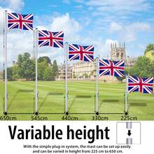 20FT Aluminium Flagpole Set - Includes Flag, Ground Sleeve, Pull Rope, Locking Hook & End Cap - 5 Adjustable Heights - Blue - View 3