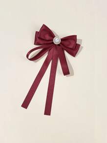 1pc Girl'S Sweetheart Style Bow Tie With Faux Pearl & Rhinestone Embellishments - Black Ribbon Bowknot For Casual Outings, Dates, And Parties, Casual Wear Accessory|Elegant Accessory|Woven Texture,Random Color