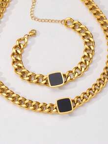 2pcs/set Personalized Bold Stainless Steel Chunky Chain Necklace And Bracelet Jewelry Set - Multicolor - View 3