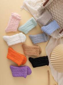 6pairs Solid Fuzzy Fluffy Socks - Multicolor - View 10
