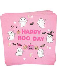 20/40/80 lembar Serbet Happy BOO Day - Dekorasi Halloween 3 lapis, Dekorasi Pesta Pastel 5 x 5 inci - Berwarna merah muda - View 1