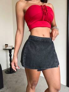 女士Y2k灰色低腰牛仔迷你裙休闲款 - 灰色 - 查看 4