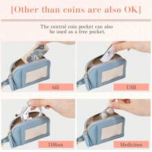 Portacartas de crédito para mujer - Cartera pequeña para mujer con ventana de identificación y correa retráctil para la muñeca - Cartera portacartas - Cartera de dinero unisex mini cartera monedero cartera útiles escolares cartera de muñeca cartera portacartas