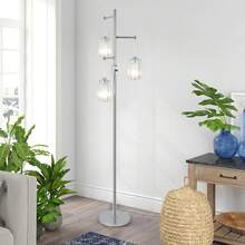 Modern Crystal Floor Lamp For Living Room, 3 Lights Dimmable Standing Lamp, Industrial Silver Tree Lamp With Crystal Shade, Foot Switch, 65" Tall Corner Lamp For Bedroom Reading, Chrome - 查看 8